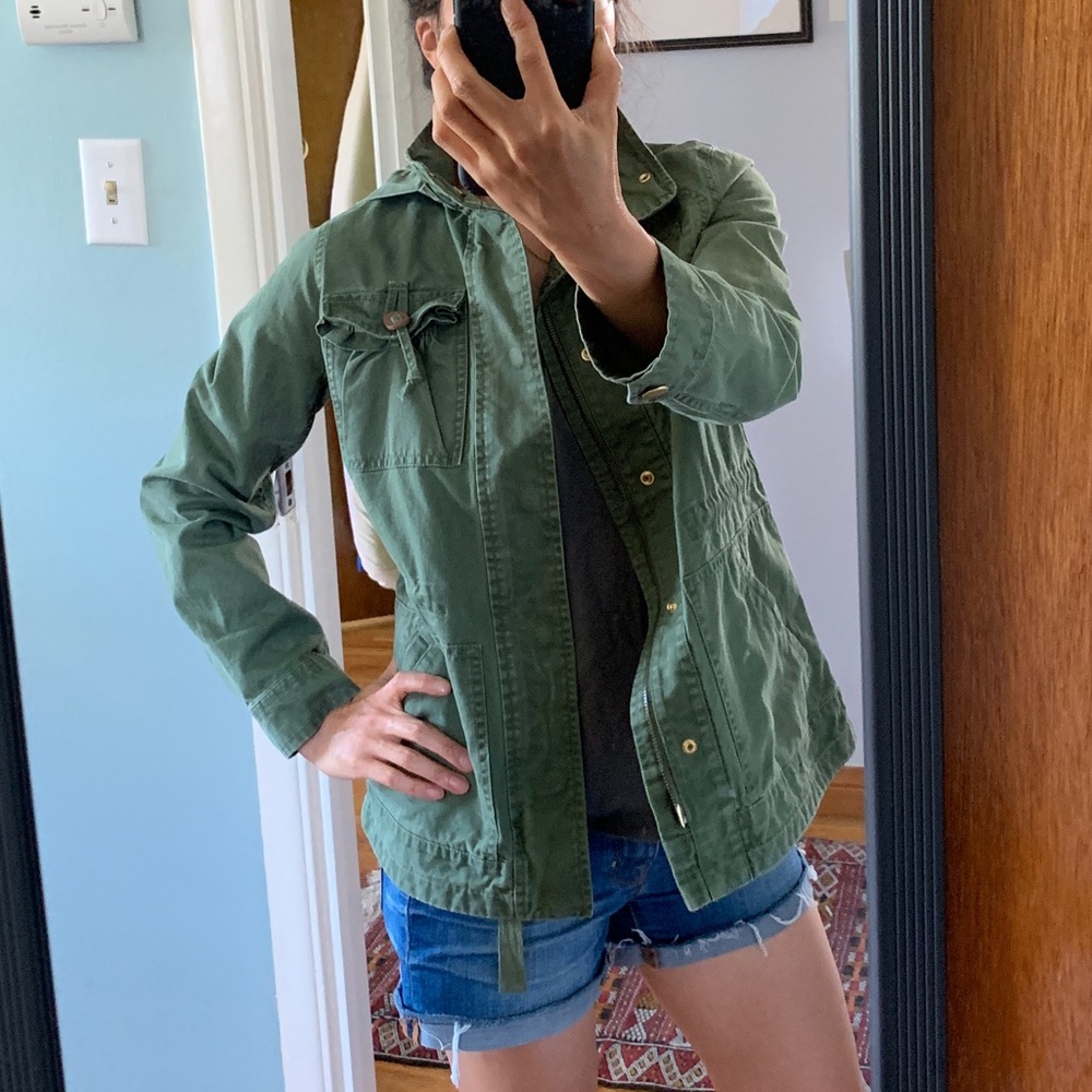 J. Crew army jacket with removable hood, PS